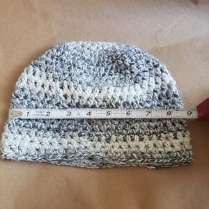 Gray and White Crocheted Beanie
